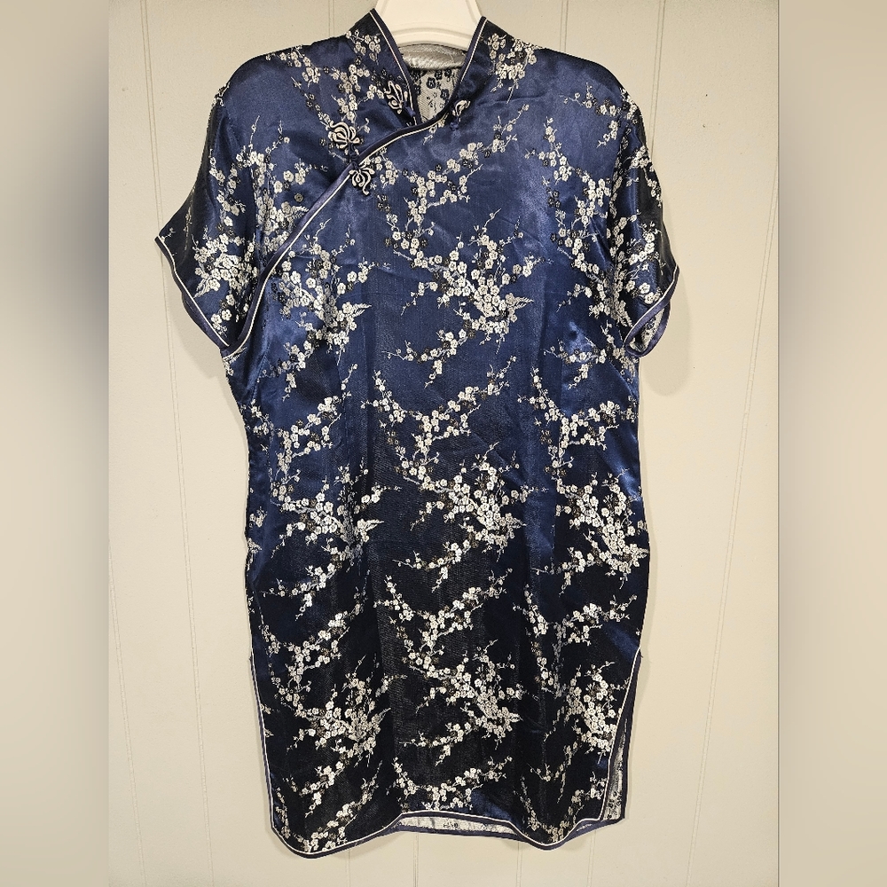 Women Mini Qipao Dress Chinese Silky Cheongsam Evening Party Gown/Top 40" Long